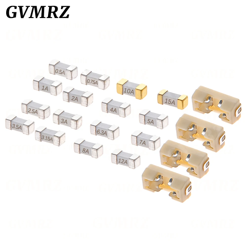10 Stück 1808 SMD-Sicherung, flinke Oberflächenmontagesicherungen, 0,5 A, 0,75 A, 3 A, 4 A, 5 A, 6,3 A, 10 A, 12 A, 15 A, 500 mA, 750 mA, für PCB-Schaltungsschutz Image