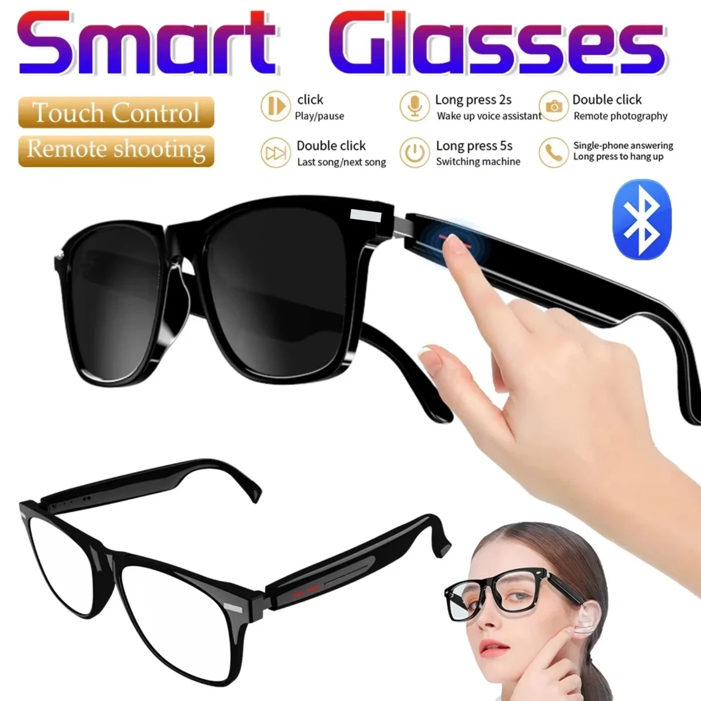 Outdoor Smart BT Brille AI Sprachassistent Brille Open Ear Sound Mikrofon und Lautsprecher Sportbrille Touch Control Sonnenbrille Image