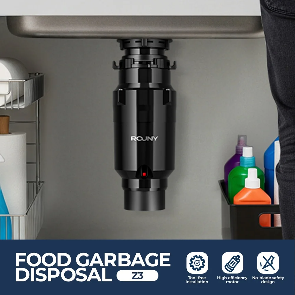 ROUNY Ultra-leiser 1/2 3/4 PS Müllentsorgung mit kontinuierlichem Futter, Lebensmittelabfallentsorger für die Küche mit Edelstahl-Mahlsystem Image