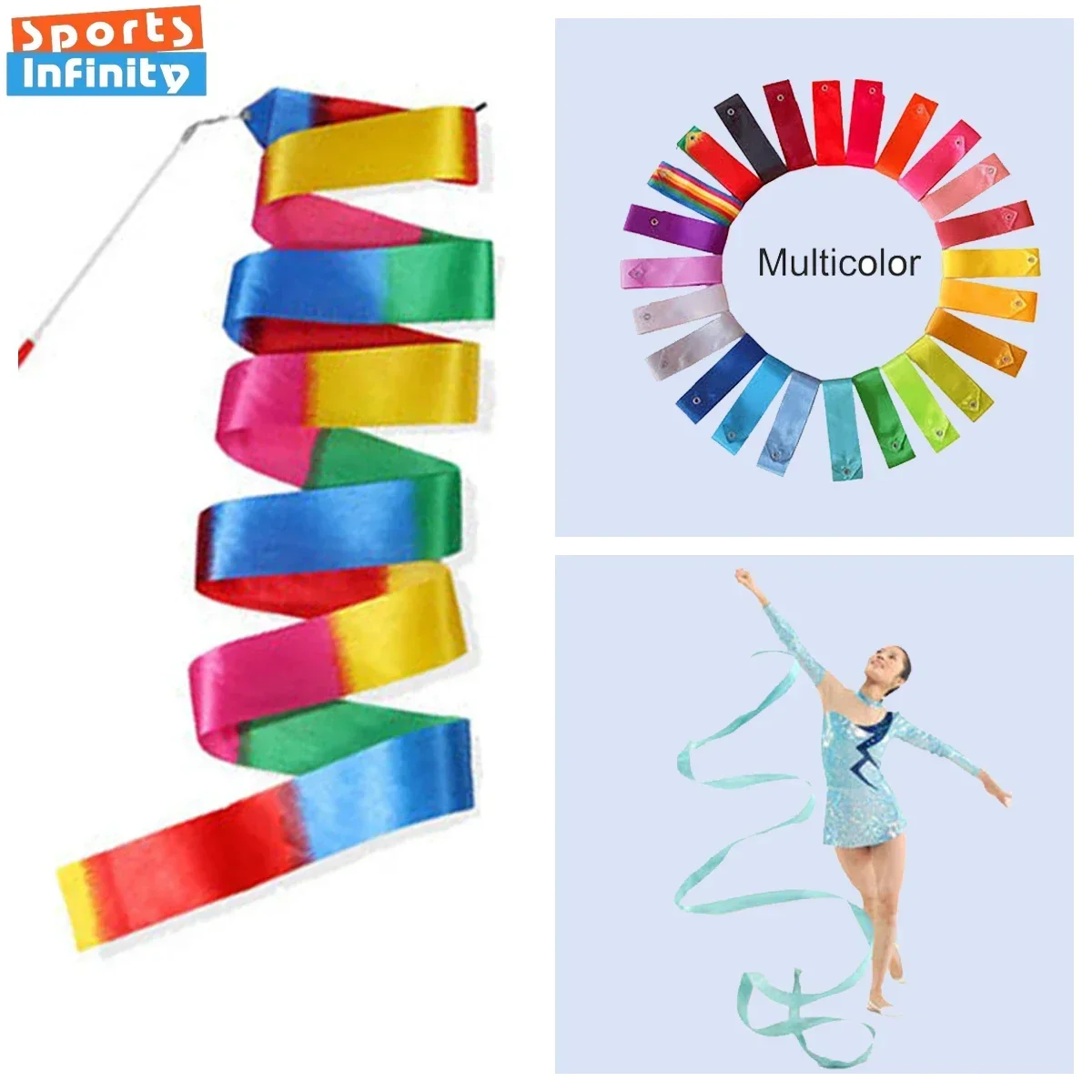 2/4/6 Meter Bunte Gym Dance Band Rhythmische Mädchen Kunst Gymnastik Ballett Streamer Twirling Rod Regenbogen Stick Sport Training Image