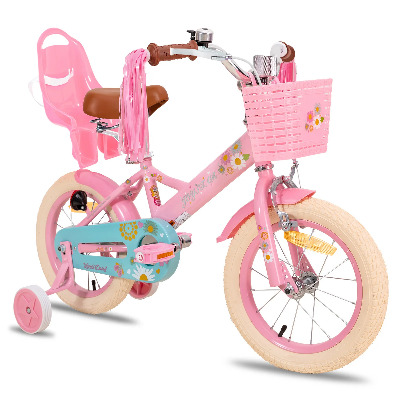 JOYSTAR Little Daisy Kinderfahrrad für Mädchen im Alter von 2–7 Jahren, Fahrräder mit Puppenfahrradsitz und Luftschlangen, Gehhilfe Image
