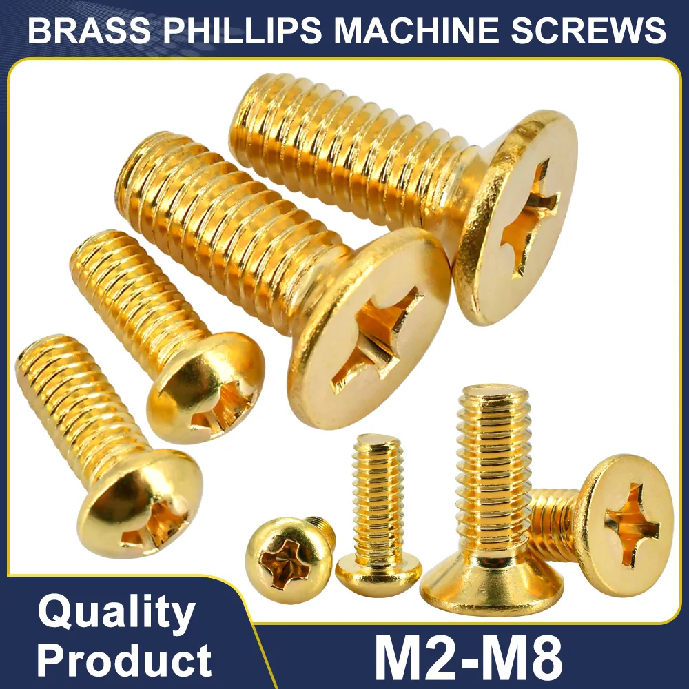 M2 M2,5 M3 M4 M5 M6 M8 Messing Phillips Maschinenschrauben Senkkopf/Rundkopf Kreuz Flachkopf Metrisches Gewindeschraube 5 Stück-200 Stück Image