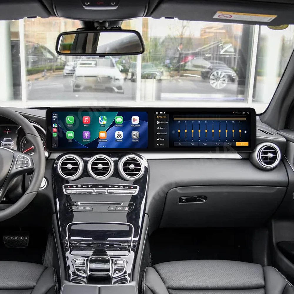 24,6 Zoll Auto Radio GPS Navigation Für Mercedes Benz GLC W253 C W205 2015-2018 Dual Screen Android Carplay auto Stereo Steuergerät Image