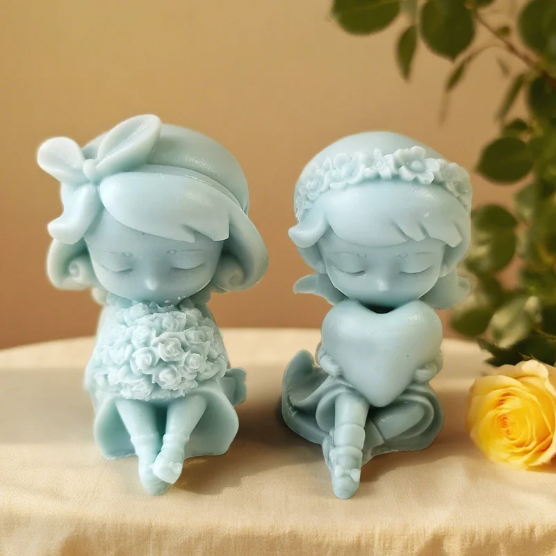 DIY Kleines Mädchen Silikonform Handgemachte Aroma Kerze Gips Harz Ornament Blumenmädchen Formen Seife Kerzenherstellung Zubehör Image