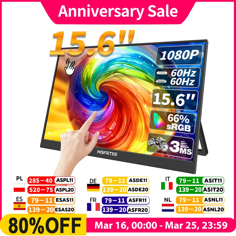 Hgfrtee 15,6 Zoll Touch tragbarer Monitor ADS-IPS 1920*1080p 300cd/m2 erweitertes Display für Laptop zweiten Bildschirm Xbox ps4/5 Image