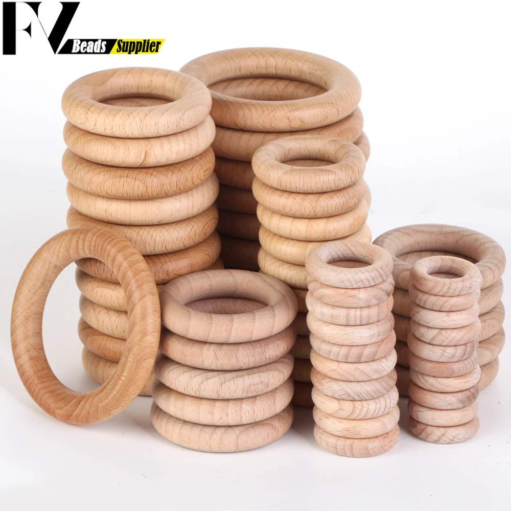 Natur Buche Holz Perlen 25-70mm Hohl Kreis Ring Baby Beißring Holz Perlen Kleinkinder Zahnen Pflege Produkt DIY Halsketten Großhandel Image