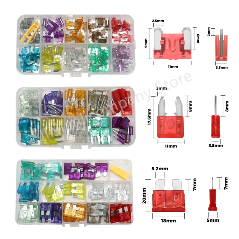100/50PCS Medium Kleine Micro Auto Auto Sicherung 2A/3A/5A/7,5 A/10A/15A/20A/25A/30A/35A Amp Mit Lagerung Fall Sortiment Blade Fuse Kit Image