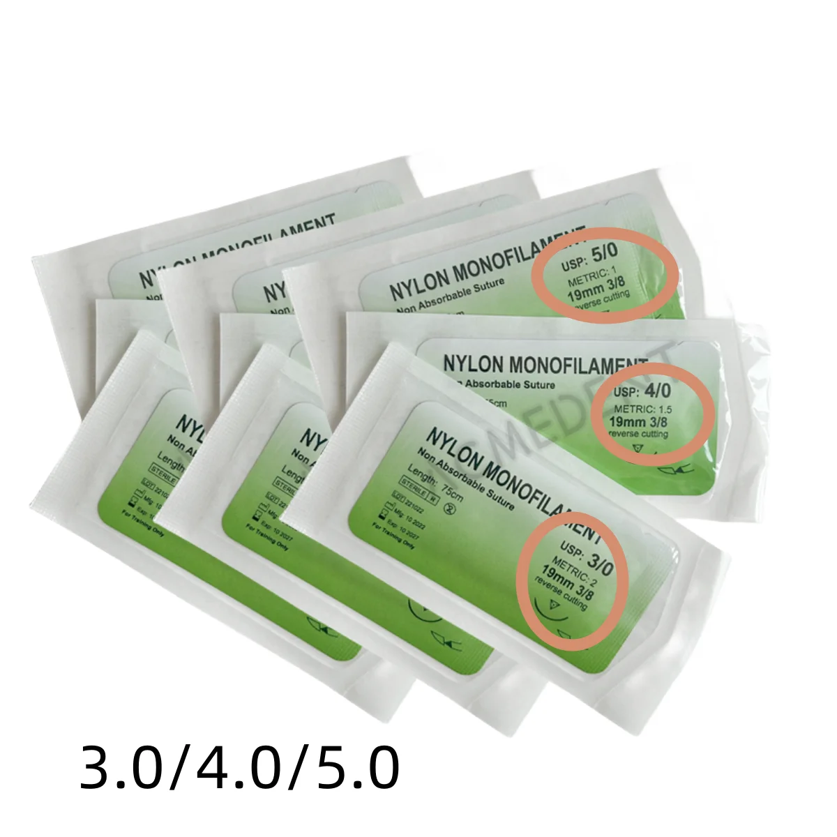 100er-Pack zahnärztliche chirurgische Nahtmaterial, Nylon-Monofilament, USP, umgekehrtes Schneiden, steril Image