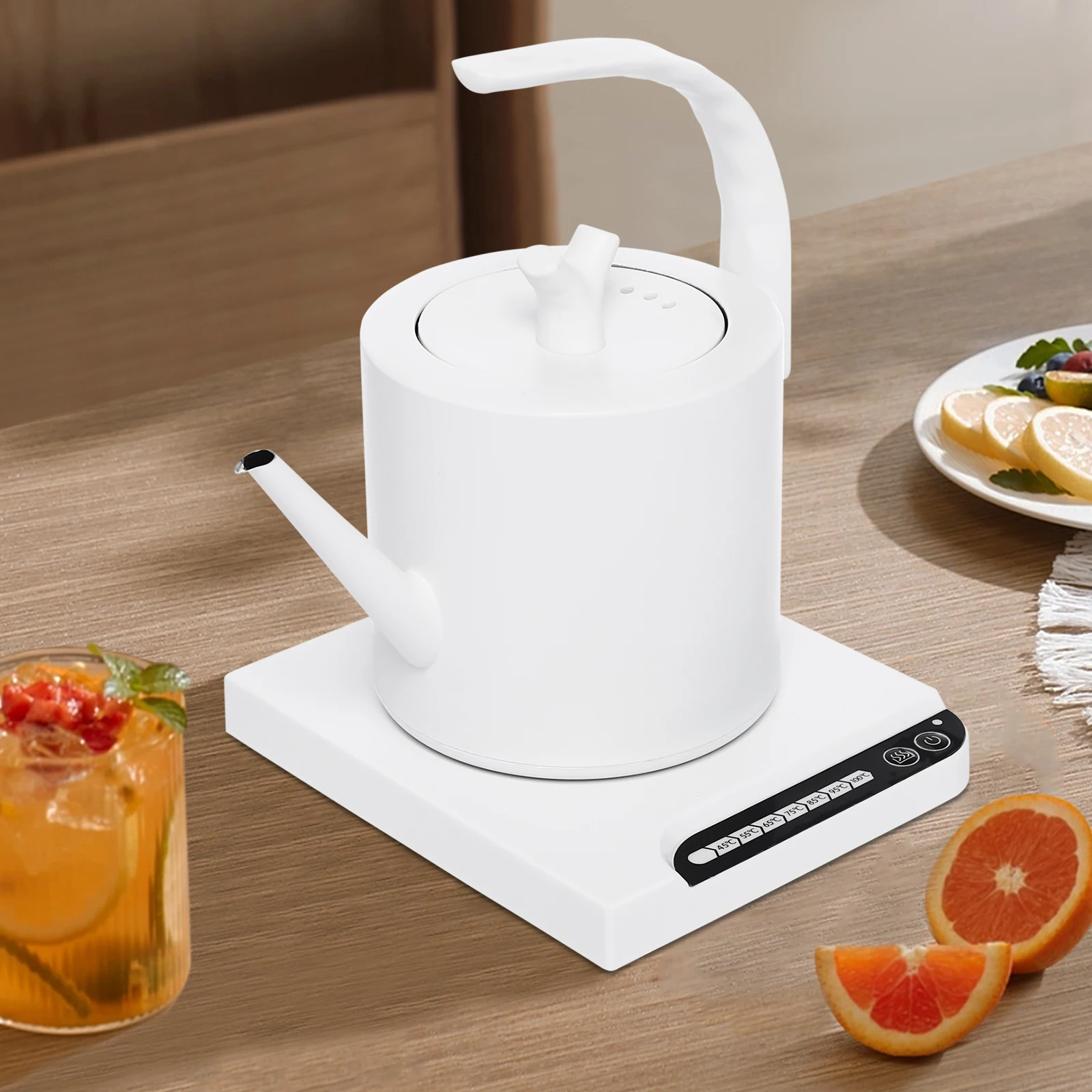 1000 W Wasserkocher, weiß/schwarzer Wasserkocher, Wasserkocher mit Sockel, Edelstahl-Wasserkocher mit variabler Temperatur Image