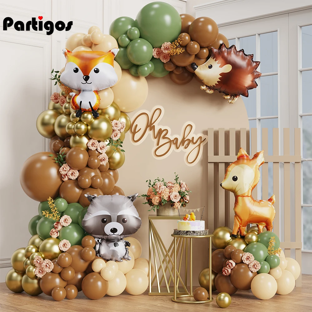Dschungel Safari Tier Ballon Girlande Bogen Kit Sika Hirsch Fuchs Waschbär Wildfolienballon für Kindergeburtstag Dekoration Babyparty Image