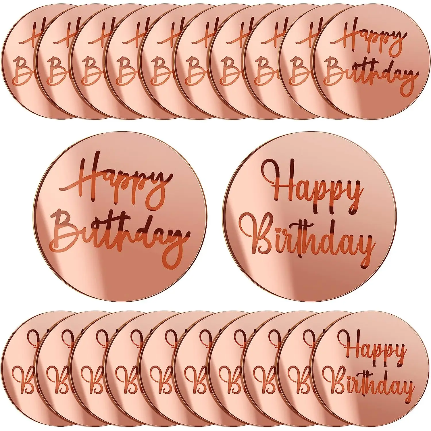 20 Stück Acryl Kuchen Scheibe Cupcake Topper Spiegel Acryl Kuchen Topper Runde Geburtstag Gravierte Topper Charms Image