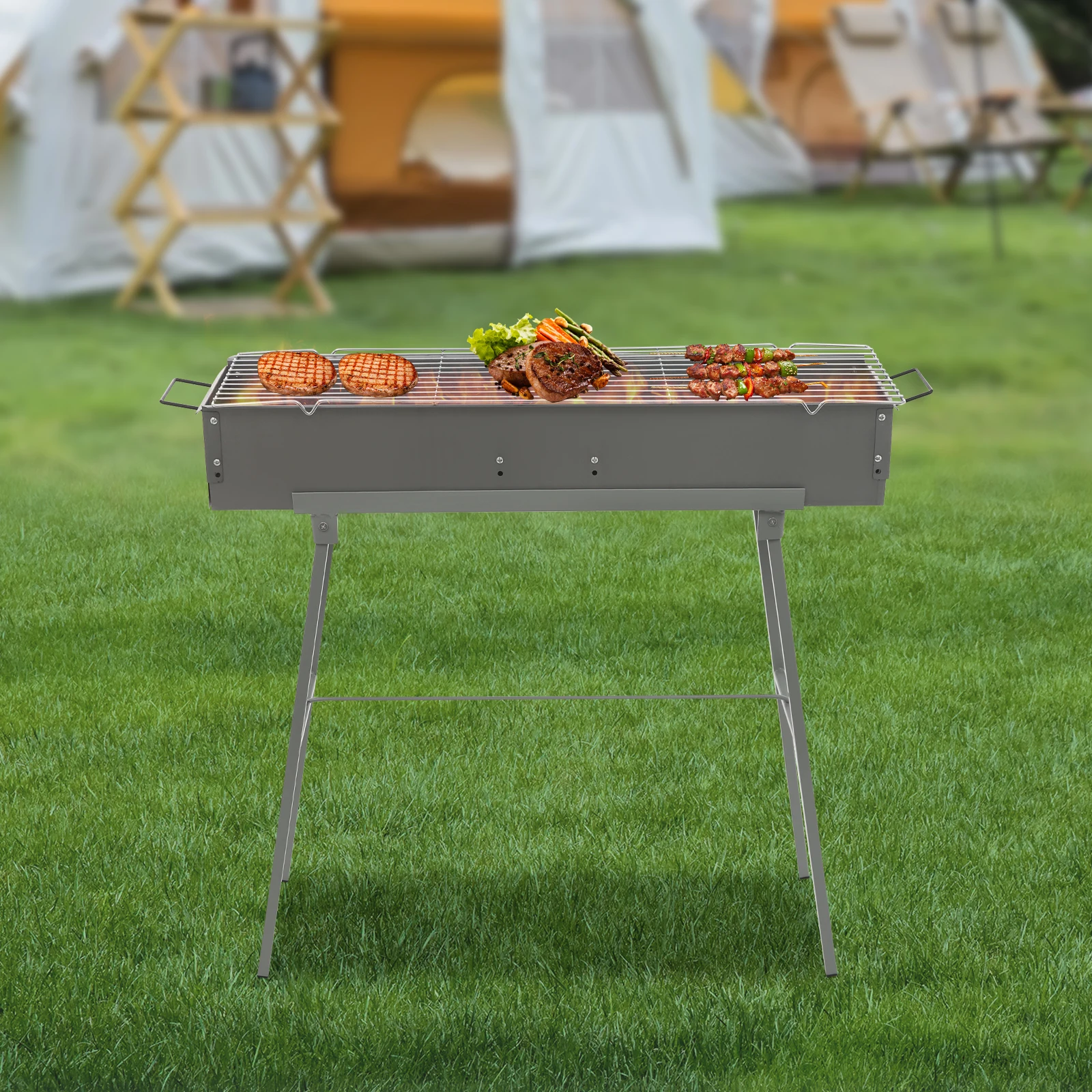 Outdoor Holzkohle Grill Grill Faltbare Metall Camping Grill Einstellbare Luft Tür BBQ Herd Tragbare Grill Kochen Werkzeug Image