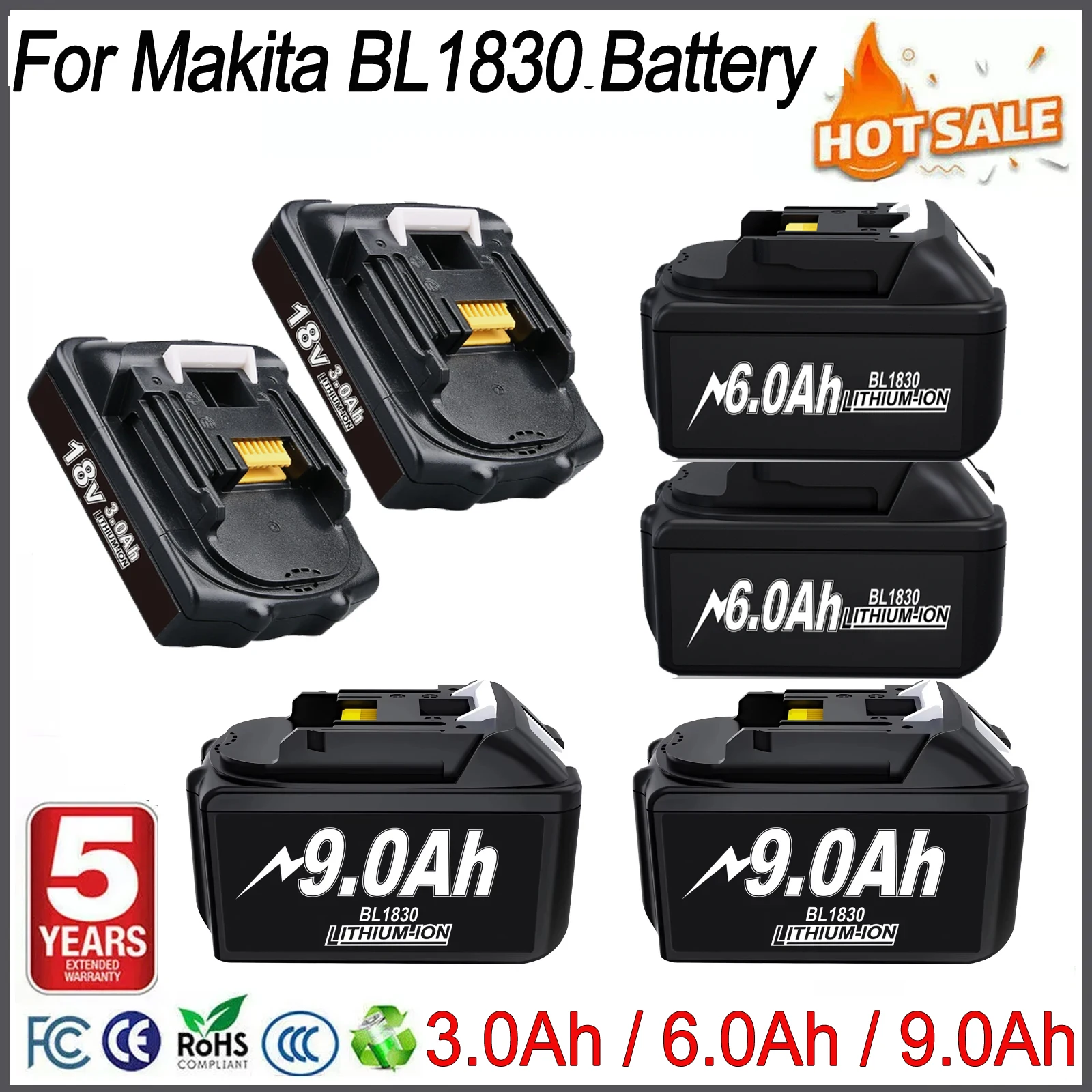 3A/ 6A / 9Ah für Makita 18V Akku 18650 Lithium-Ersatz für Makita BL1830 BL1860 BL1890 LXT400 Elektrowerkzeuge Image