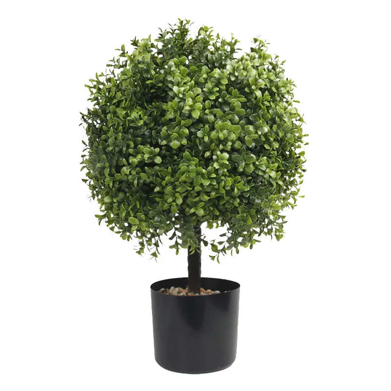 2 Stück Topiary-Bäume, künstlich, für den Außenbereich, 50,8 cm, künstliche Buchsbaumkugeln, künstlicher Blumentopf für den Außenbereich für Zuhause, Büro, ohne Obst Image