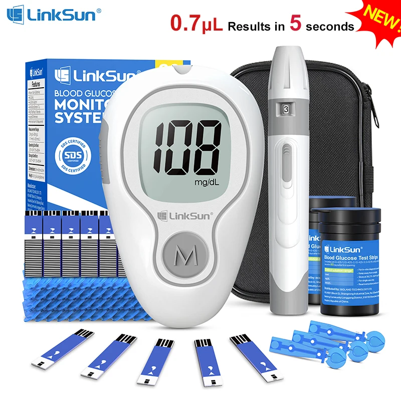 LinkSun G-425-3 Blutzuckermessgerät, Glucometer, komplettes Set, medizinischer Diabetes, Blutzuckermessgerät, komplettes Set, Glukoseteststreifen Image