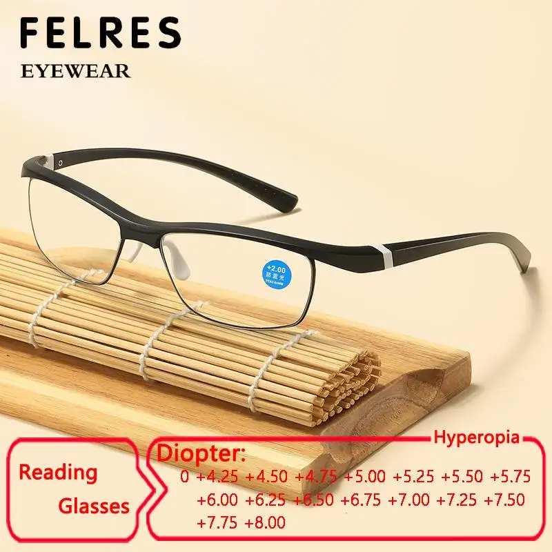 Hochdioptrien +4,5 5,0 5,5 6,0 bis +8,0 Lesebrille für Damen und Herren, Anti-Blaulicht-Sport, optische Brille, Presbyopie-Leser Image