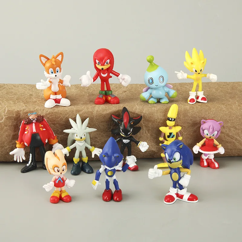 12 teile/satz Sonic Amy Shadow Action Figure Puppe Anime Igel Figur Supersonic Maus Ornament kinder Geburtstag Geschenk Spielzeug Image