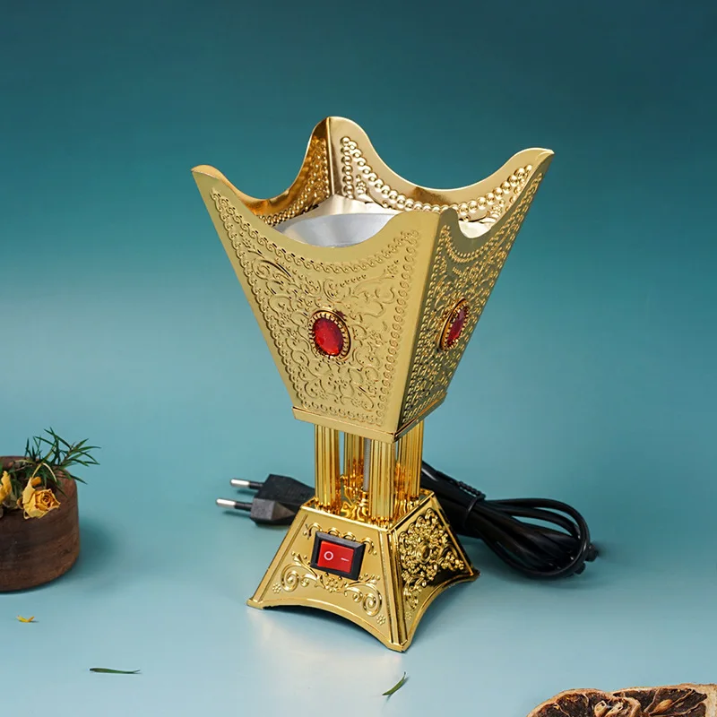 220-V-Plug-in-Räuchergefäß aus dem Nahen Osten, Metall mit Diamanten für OUDH-Sandelholz, elektrisches Kegel-Räuchergefäß, passend für 110-V-Spannung Image