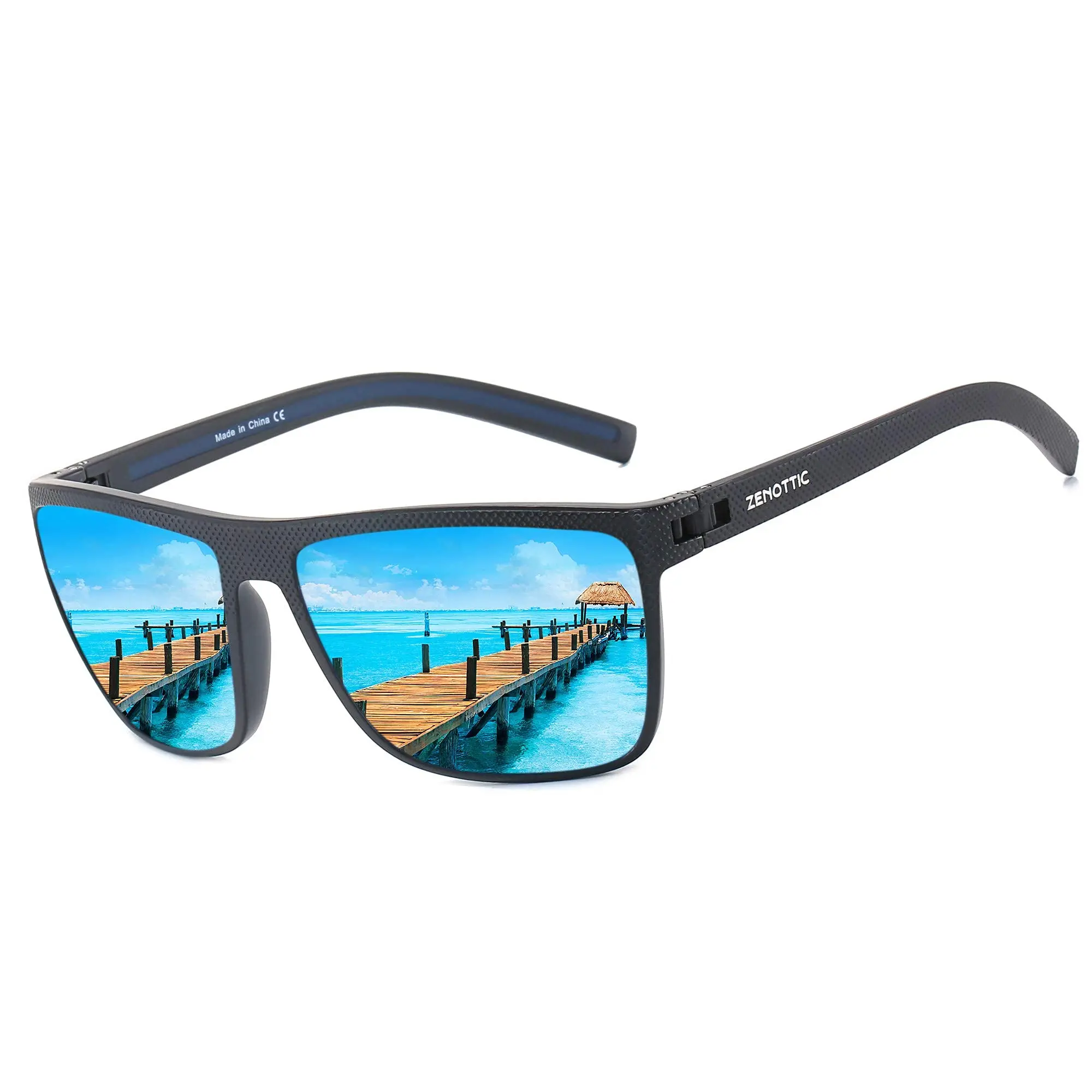 ZENOTTIC Polarisierte Sonnenbrille für Herren, leicht, TR90-Rahmen, UV400-Schutz, quadratisch, für Reisen, Fahren im Freien Image