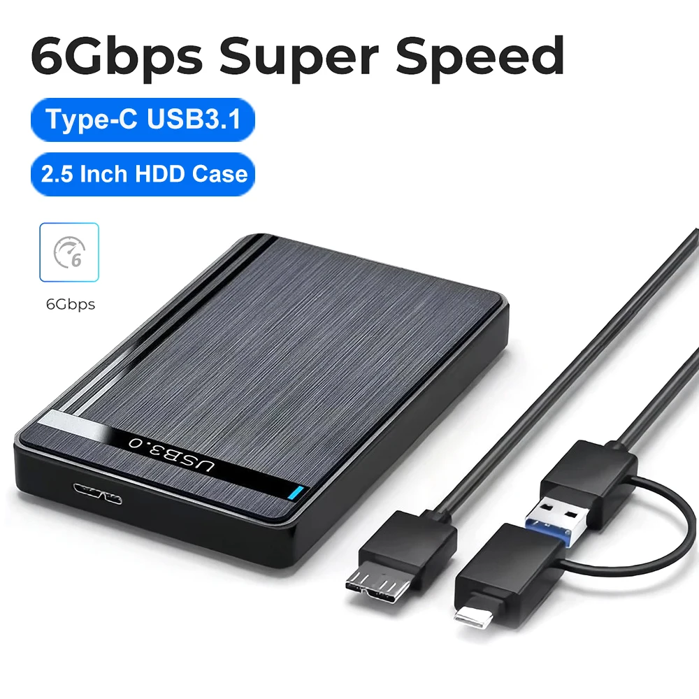 Externes Festplattengehäuse vom Typ C, 2,5 Zoll SATA auf USB 3.1 3.0 HDD-Gehäuse, 2-in-1 6 Gbit/s HD-Festplatten-Aufbewahrungsbox für PC, MacBook, Laptop Image