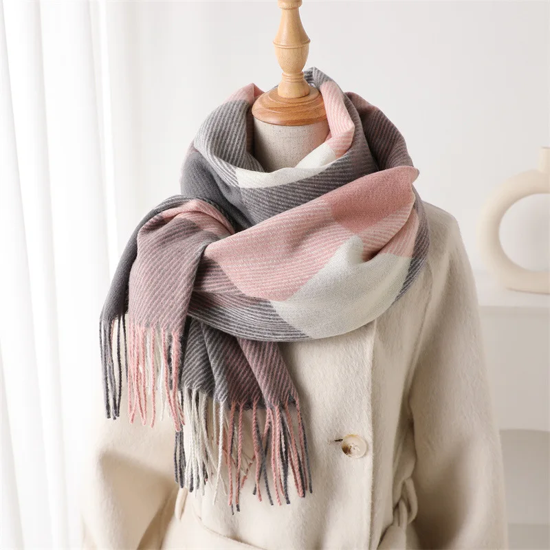Luxus Marke Plaid Schal Herbst Winter Frauen Warme Halstuch Pashmina Dame Schals und Wraps Casual Gitter Quaste Schals Image