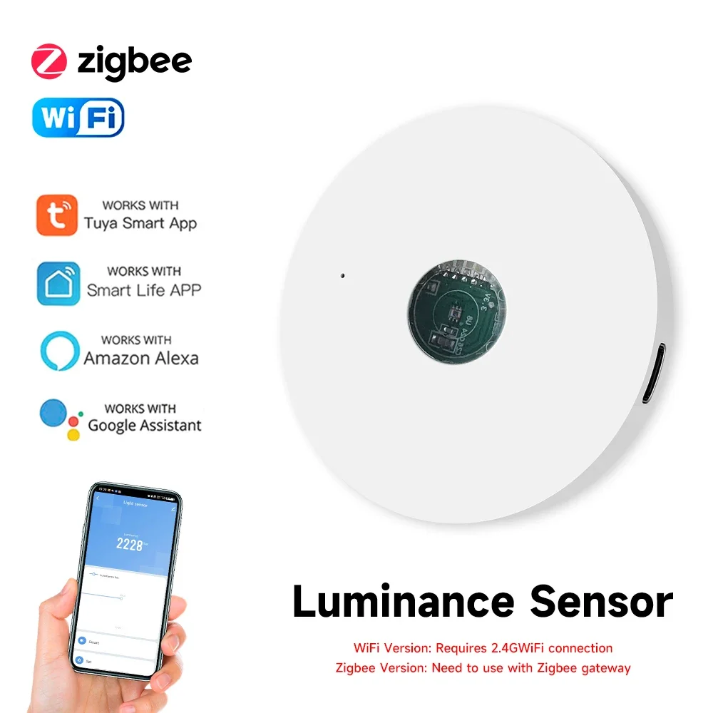 Tuya WiFi/ZigBee Lichtsensor, Helligkeitsensor, Beleuchtung, Helligkeitsdetektor, Hausautomation mit Smart Life Geräteverknüpfung Image