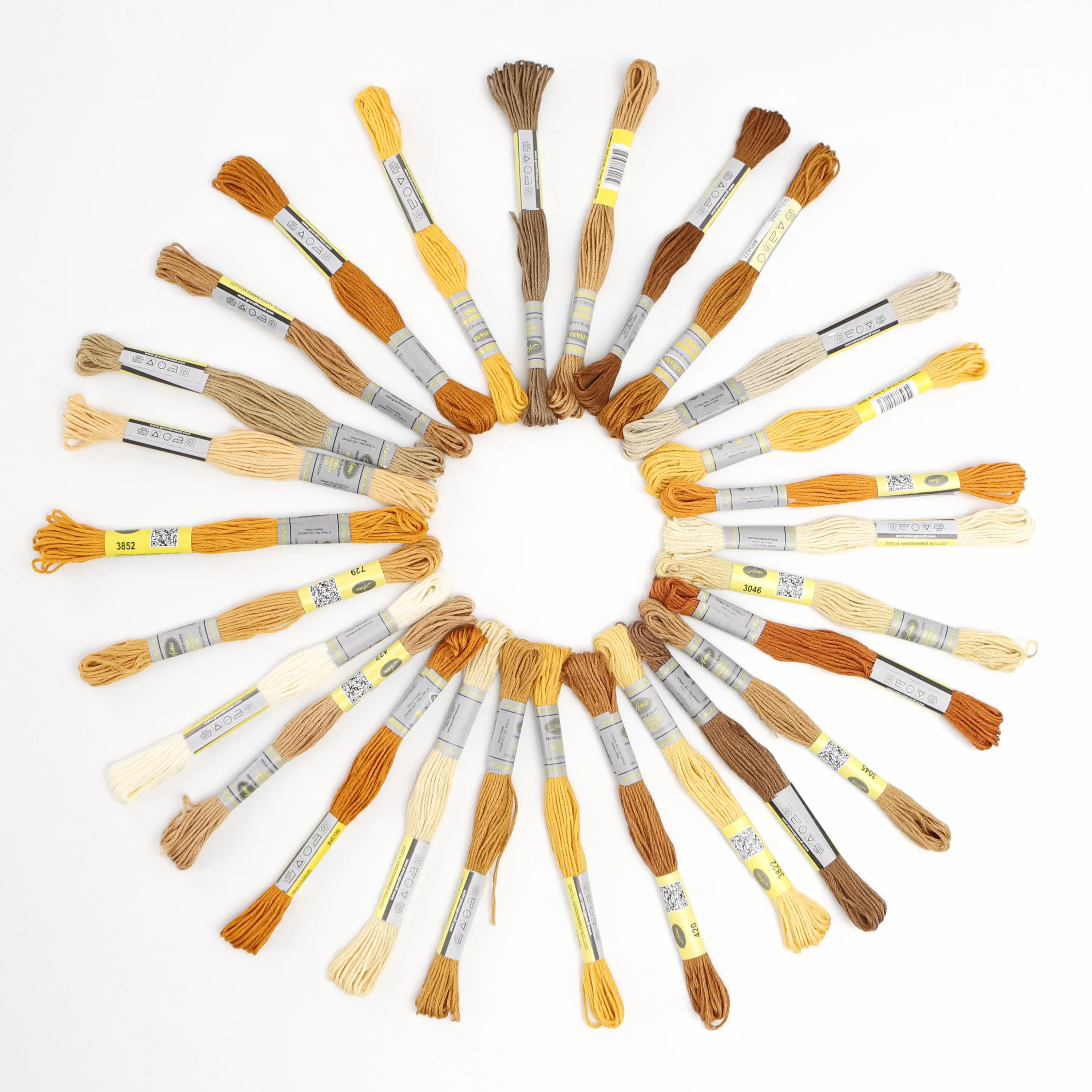 Beige, goldgelb, 12 Stück, 8 m Strang, doppelt merzerisierte ägyptische Baumwolle, Stickgarn, Kreuzstichfaden, 51 Farben erhältlich