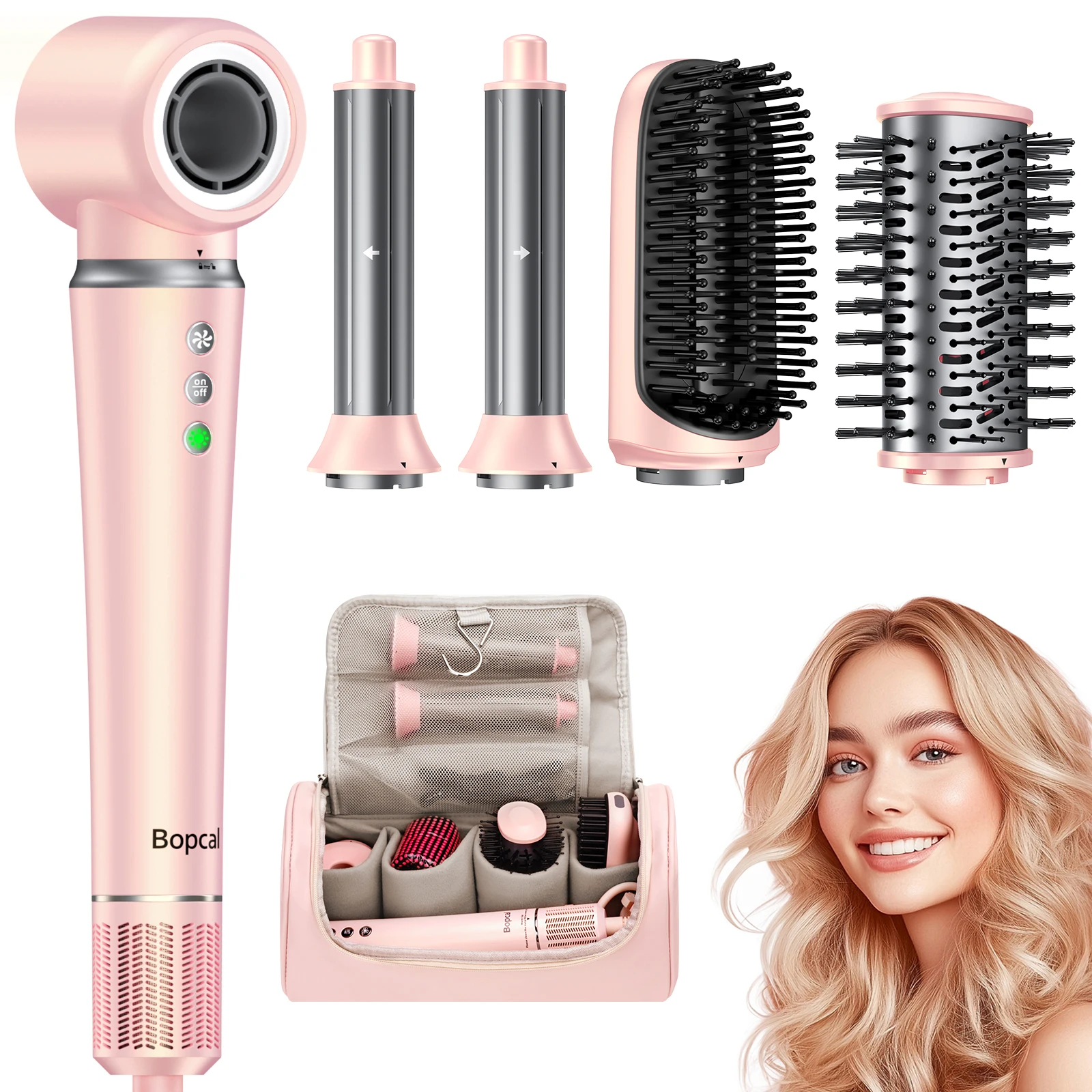 Hochgeschwindigkeits-5-in-1-Haartrockner-Heißluftkamm-Set, Haarbürste, Lockenstab, Haarglätter, Styling-Werkzeug für Föhn, Geschenkbox Image