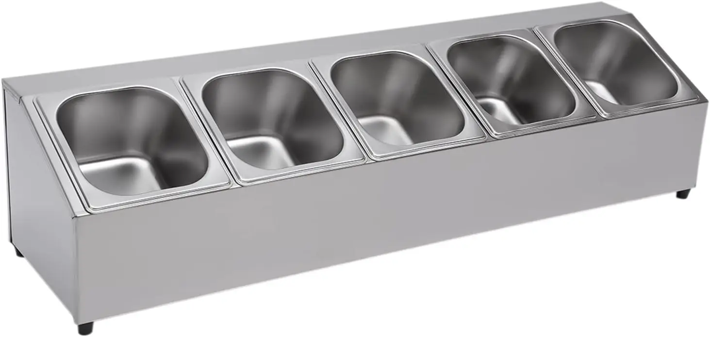 GN-Ersatzboard aus Edelstahl für 5-GN-Behälter, einreihig, Gastro-Zutatenbehälter, befasenes Gestell, Milchteegeschäfte Image