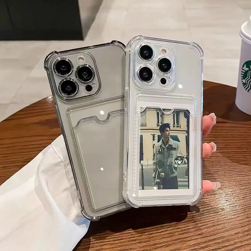 Fotokarte Brieftasche Tasche Hülle für iPhone 17 16 Pro Max 11 12 13 14 Pro 15 Plus 17 Air X XS Max 6 7 8 Plus SE Klare Abdeckung Handyhülle Image
