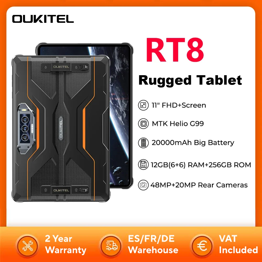 Oukitel RT8 Robustes Tablet 11" FHD+ Display 6GB+256GB MTK Helio G99 Tablet 48MP Kamera Tablets PC 20000mAh 33W Android 13 NFC Pad Image