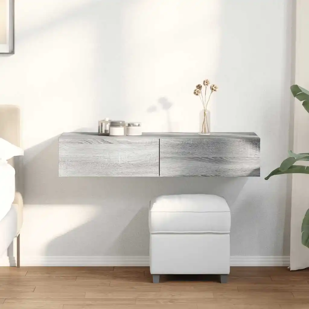 Wandregal mit Schubladen, Grau, 100 x 36 x 19 cm, Spanplatte, Kunst- und Fotorahmen-Displays, Heimtextilien, Wandregale, Lagerregale Image