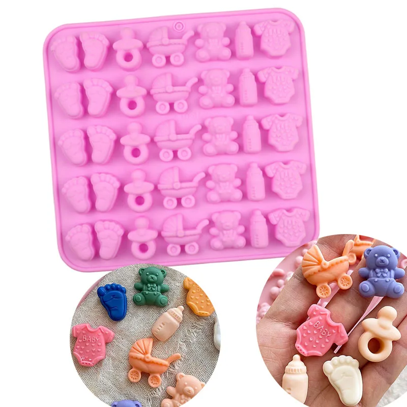 Baby Dusche Silikon Schokolade Form Füße Wiegen Onesie Flasche Schnuller Für Kuchen Dekoration Cupcake Topper Küche Backen Werkzeuge Image