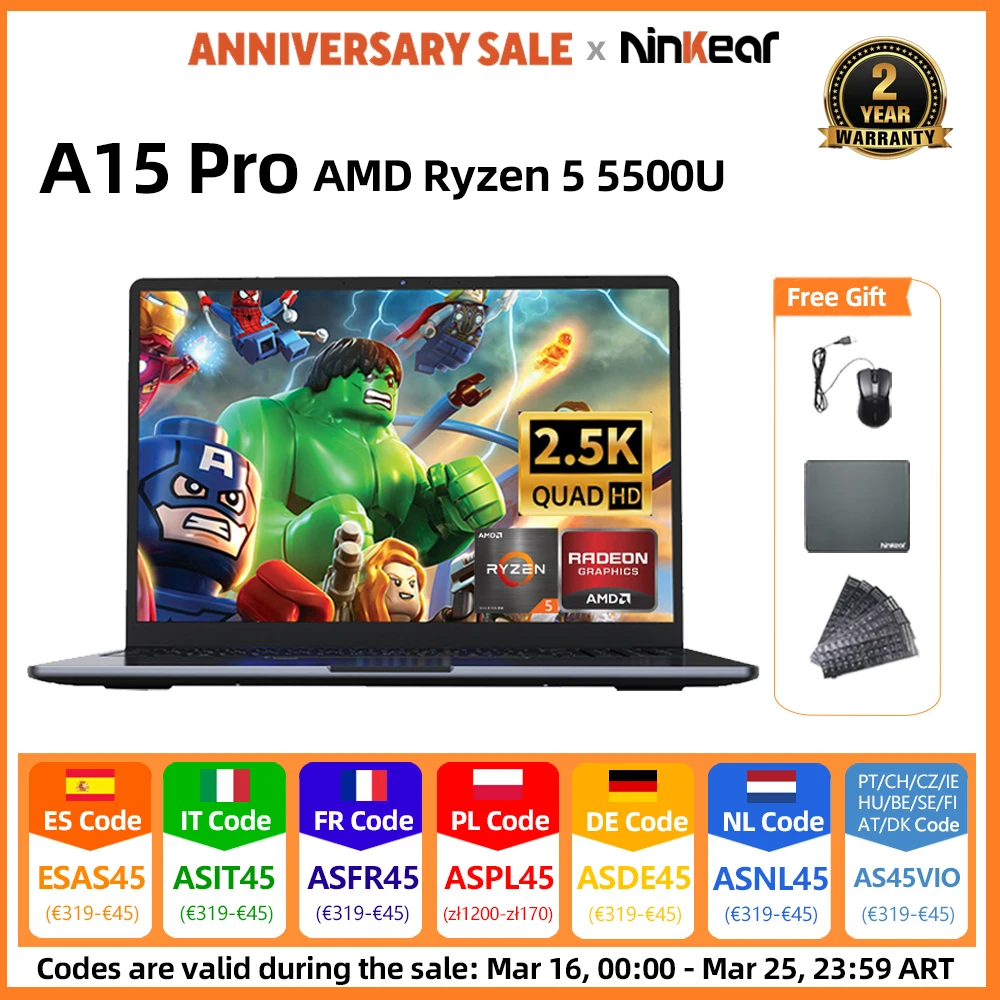 Ninkear A15 Pro Laptop AMD Ryzen 5, 16 Zoll 120Hz 2560*1600 Bildschirm, 16GB 1TB, Fingerabdruck-Entsperrung, Notebook-Computer Image