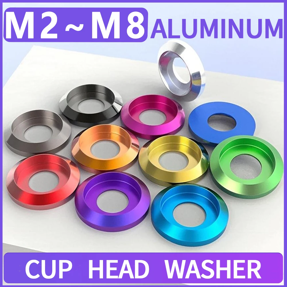 10/20Pcs M2 M2,5 M3 M4 M5 M6 M8Aluminium Tasse Kopf Unterlegscheibe Eloxiert Multi-farbe Bunte Dichtung für Halbrundkopf Schraube Runde Unterlegscheibe Image