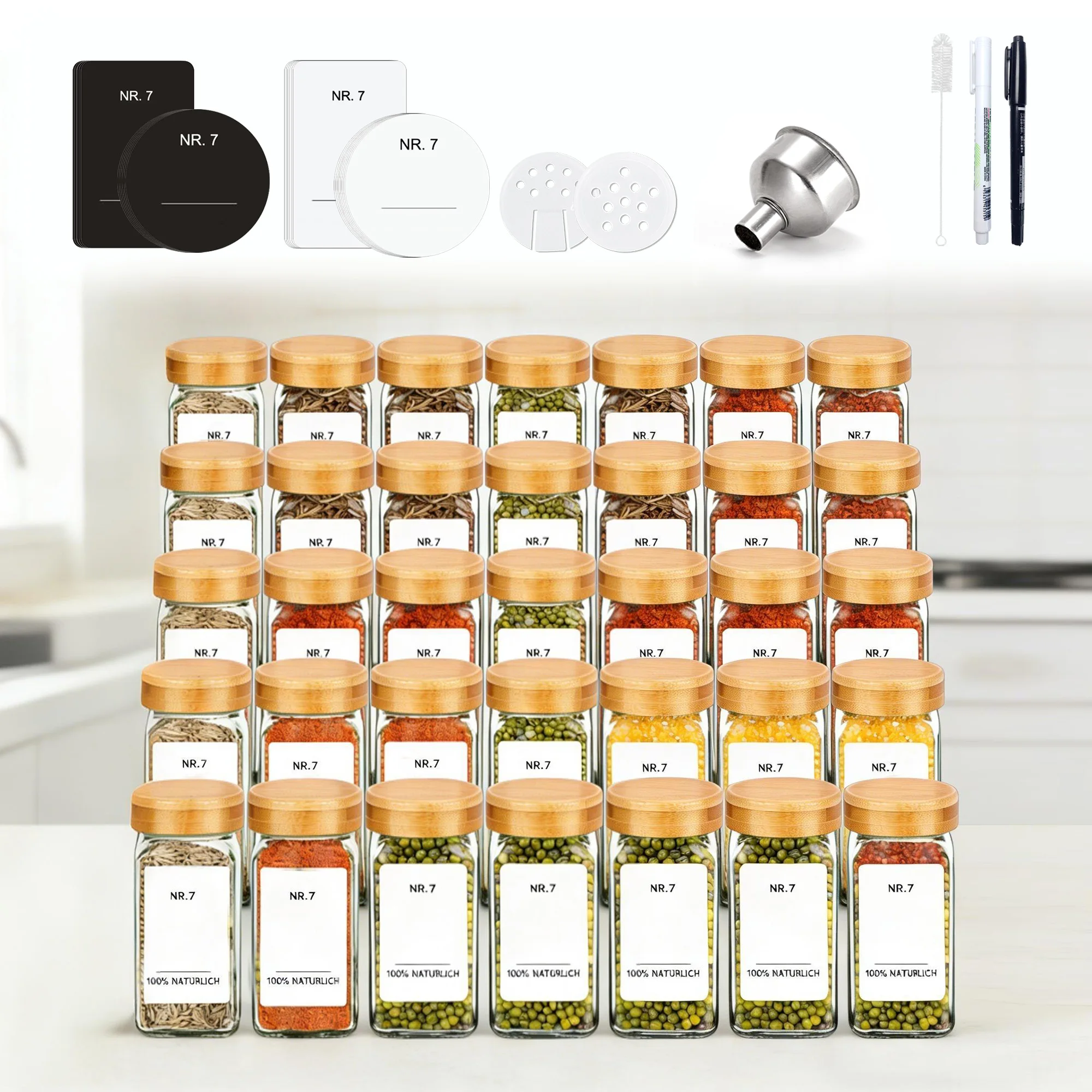SAEIV Gewürzglas mit Bambusdeckel, hergestellt aus hochwertigem Borosilikatglas, verfügt über hervorragende Dichtungseigenschaft Image