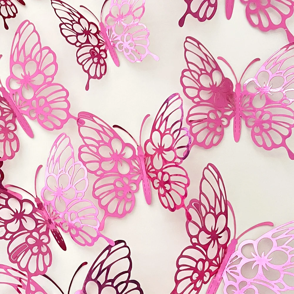12 Teile/satz 3D Hohl Schmetterling Wand Aufkleber Wand Dekor für Wohnzimmer Hochzeit Party Dekoration Schmetterlinge Aufkleber Aufkleber Image