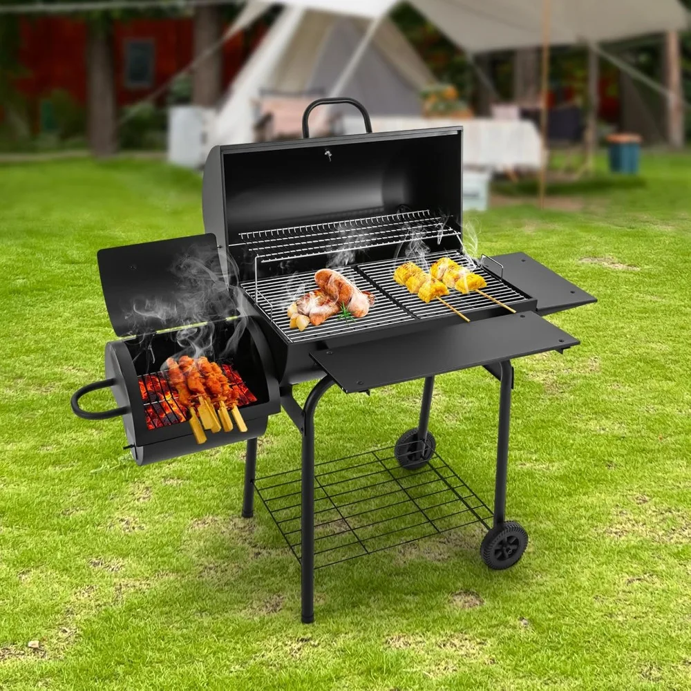 Holzkohlegrill mit Deckel für 10-Personen, Campinggrill, Gartengrill, stehender Grill für große Kochfläche im Freien Image