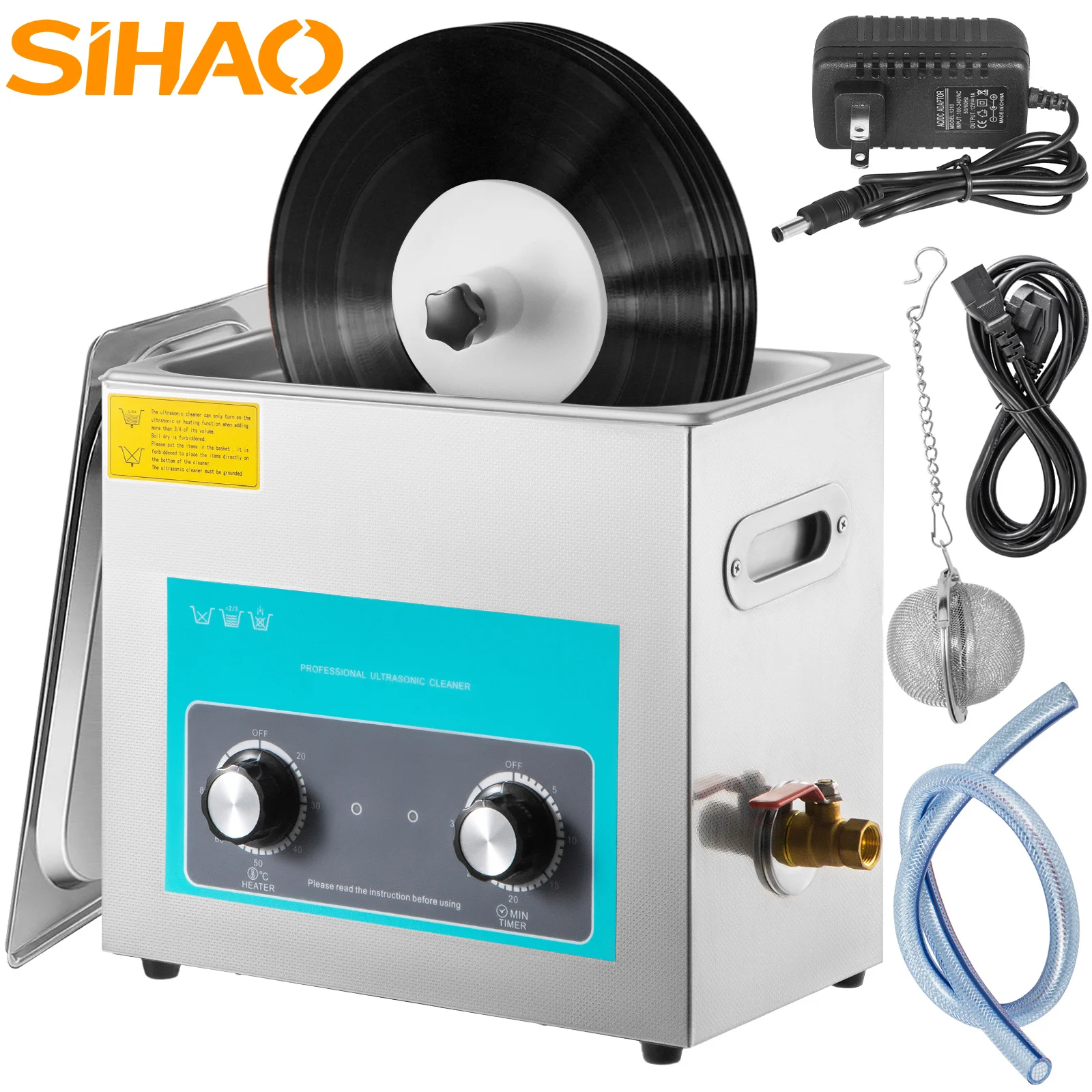 SIHAO 6–2,85 l Ultraschall-Vinylreiniger, 7–12 Zoll Knopfsteuerung, 8 Schallplatten, Ultraschall-Vinyl-Reinigungsmaschine, 180 W, für den Heimladen Image