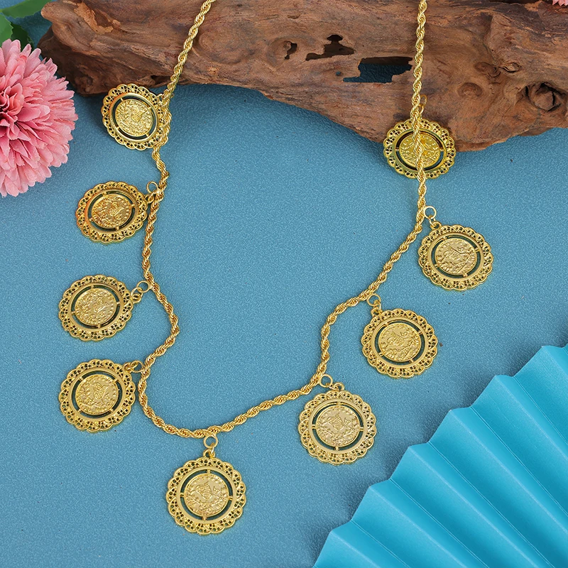 Luxus Türkische Junge Mädchen Abaya Robe Halskette Platonische Münze Anhänger Halskette Hochzeit Schmuck Geschenk Für Algerische Braut Image