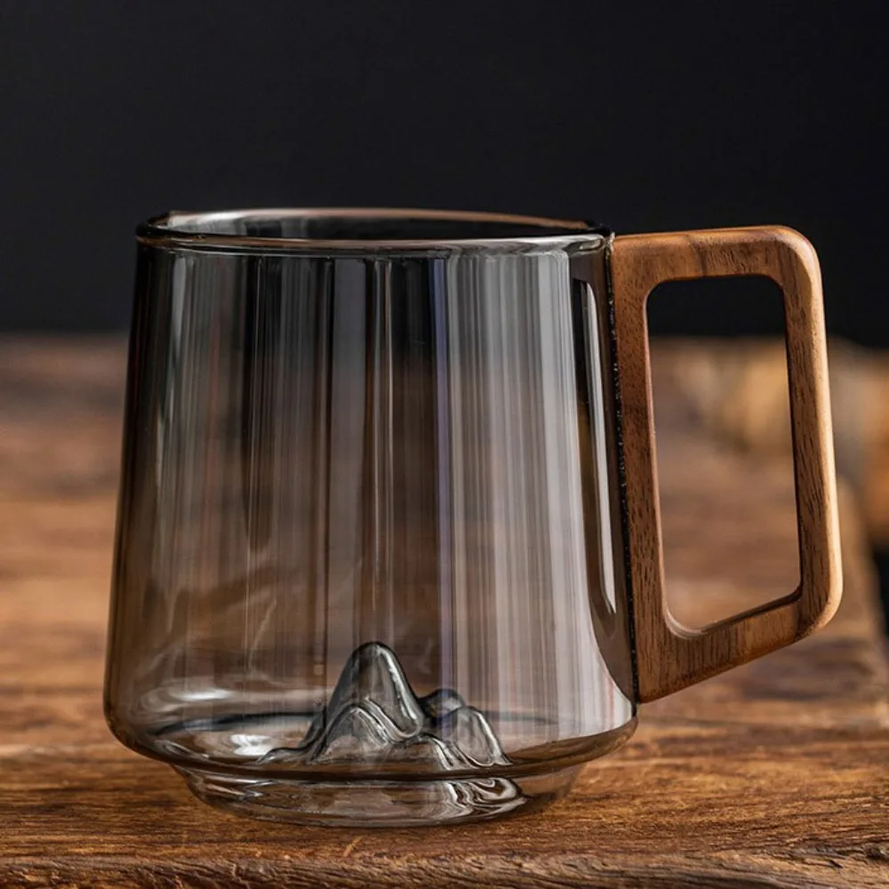 Interne Bergvorsprung Glas Tasse Große Kapazität Einschichtige Wasser Trinkbecher Hitzebeständige Holzgriff Teetasse Geschenk Image