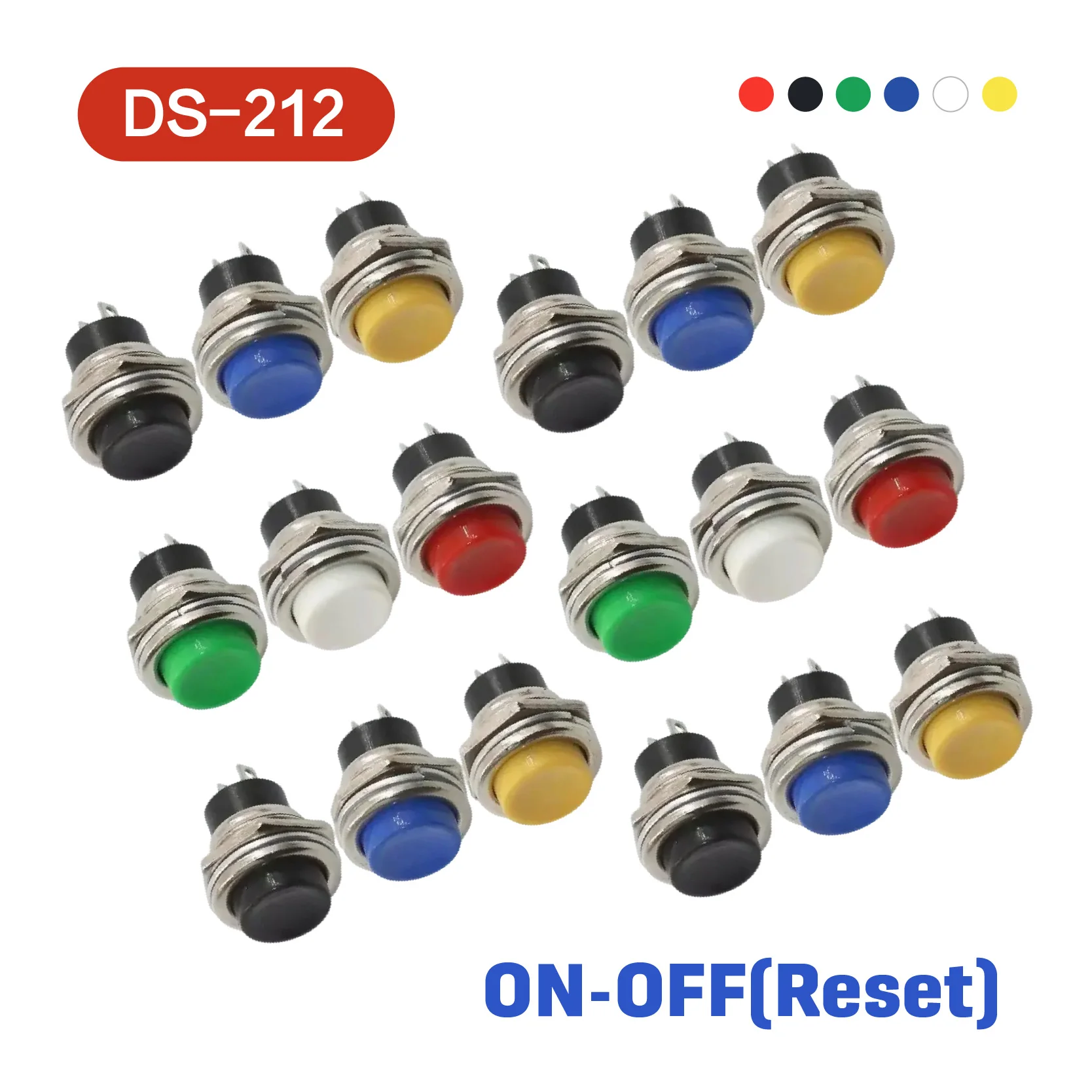 5/20PCS Metall 2Pin Momentary Push Button Schalter (OFF-ON) Reset DS-212 Power Schalter Elektrische Tasten 6 farben Image