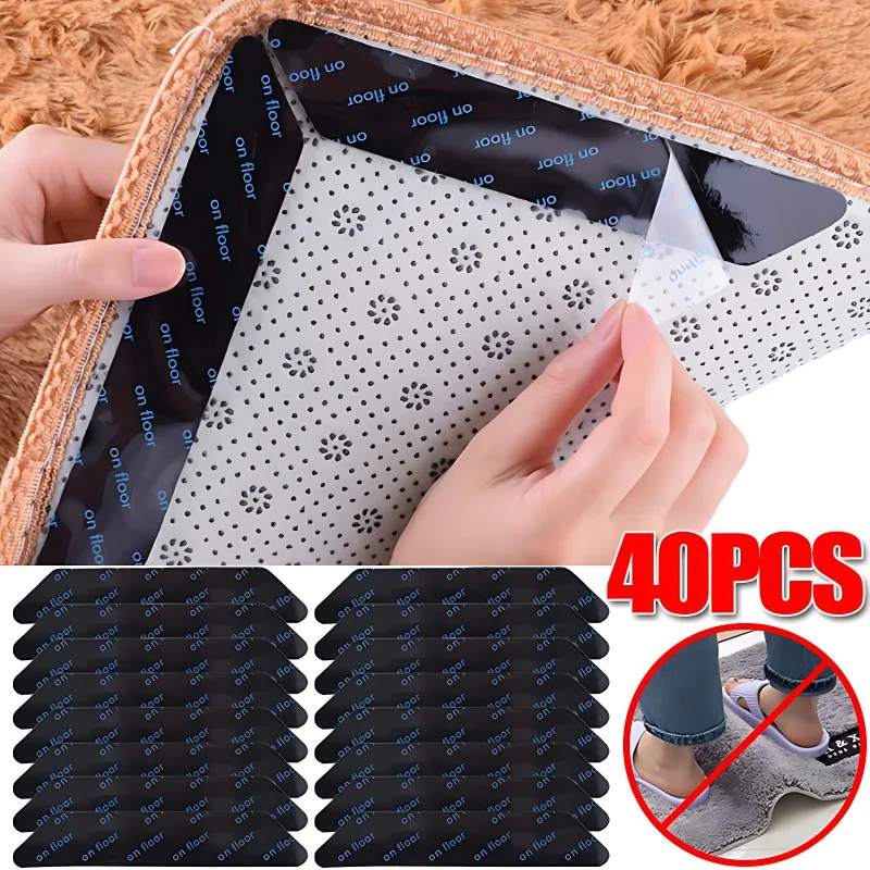 8-40PCS Teppich Nicht-slip Aufkleber Wiederverwendbare Waschbar Anti Curling Teppich Patch Feste Aufkleber Boden Teppich Matte band Greifer Ecke Pad Image