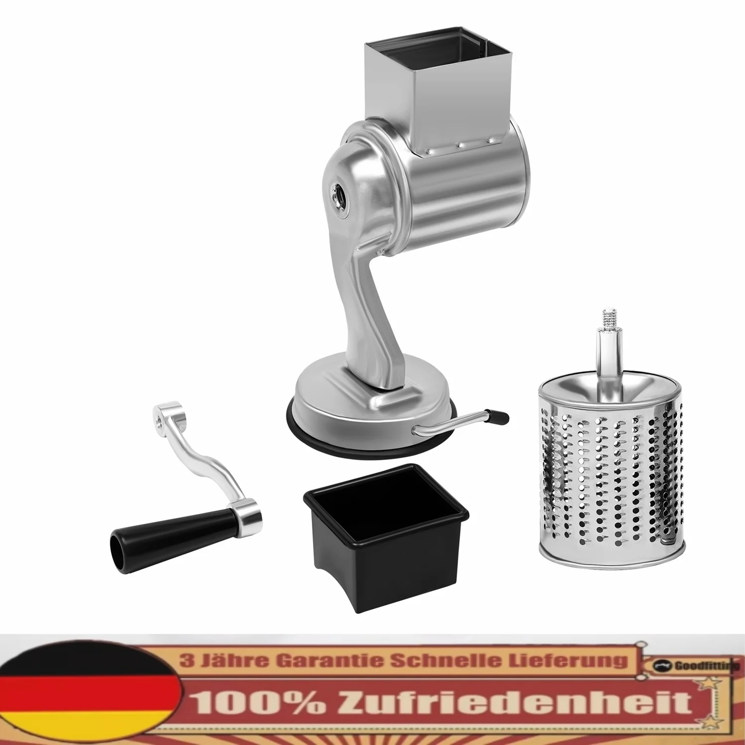 Gemüseschneider aus Edelstahl mit 5 Edelstahl-Rollenklingen – manueller Gemüseschneider, Kartoffelreibe mit Saugnäpfen