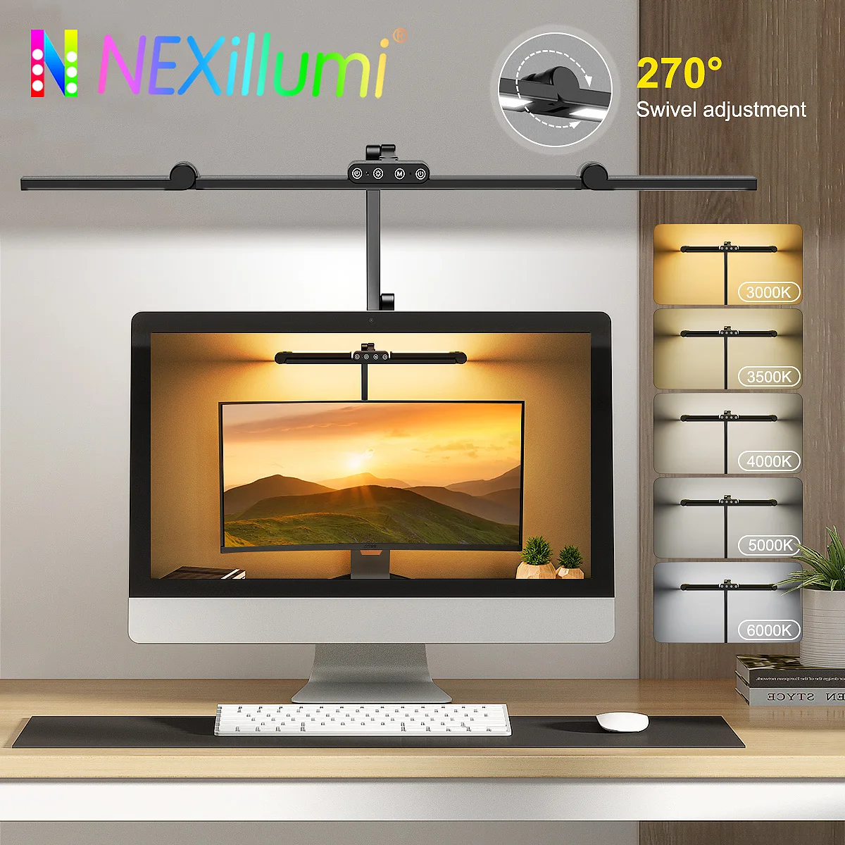 LED-Schreibtischlampe mit Klemme, Architekten-Schreibtischlampen für das Heimbüro mit 4 Farbmodi, ultrahelle Computer-Schreibtischlampe Continuo