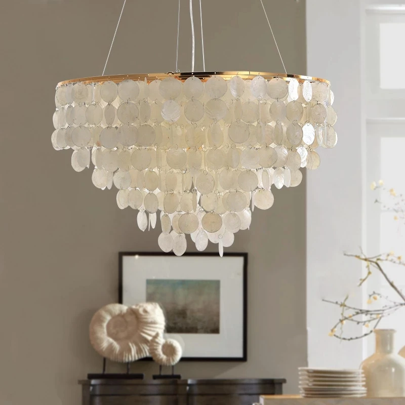 Muschel-Kronleuchter Gold Chrom Metall Restaurant Wohnzimmer Hängelampe Hotel Halle Pendelleuchte Luminaire Kinderlampe