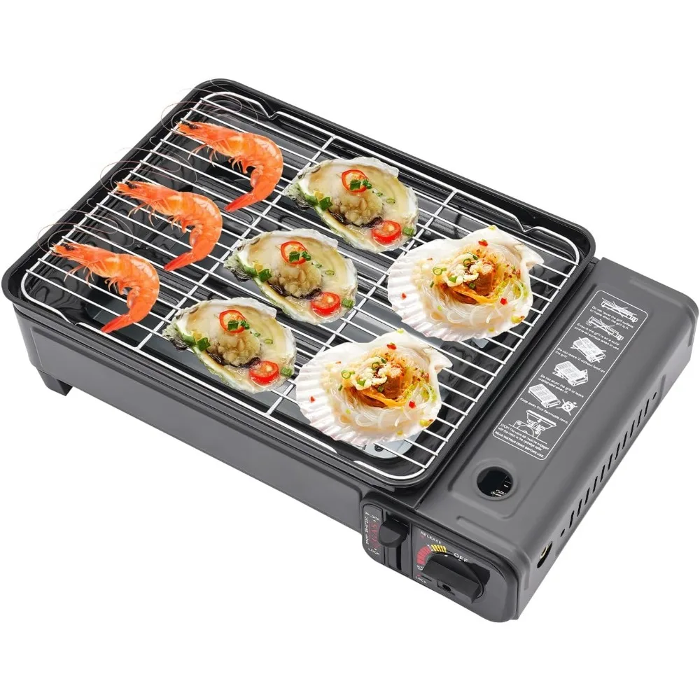 BBQ Barbecue Grill, tragbare Camping-Gasgrillplatte mit Grillnetz, Tischgrill Campinggrill Picknickgrill, für Picknick, Garten Image