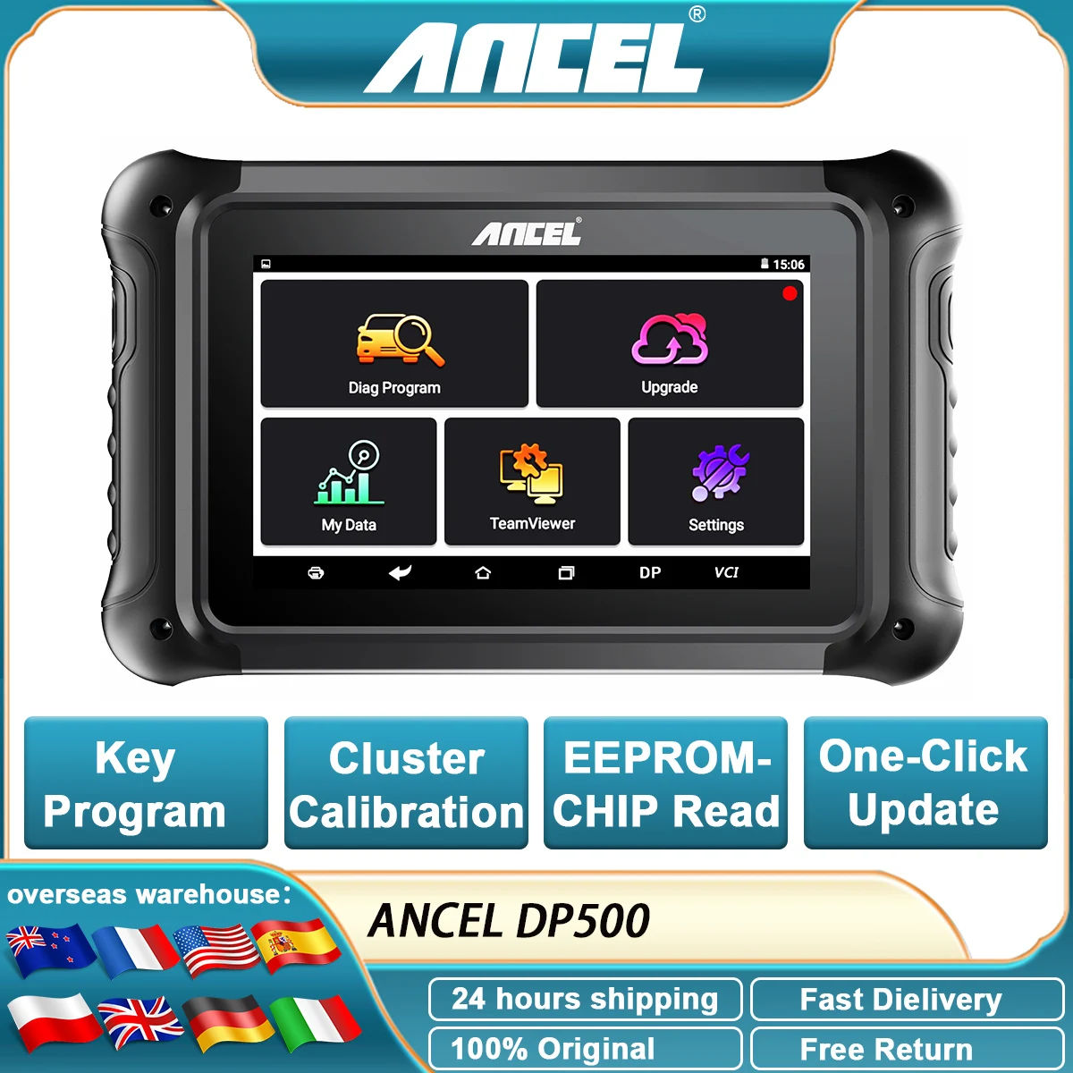 ANCEL DP500 Professionelle Schlüsselprogrammierung Cluster Kalibrierung Schlüsselprogrammierer IMMO EEPROM-CHIP Lesen Sie den OBD2-Codeleser Image
