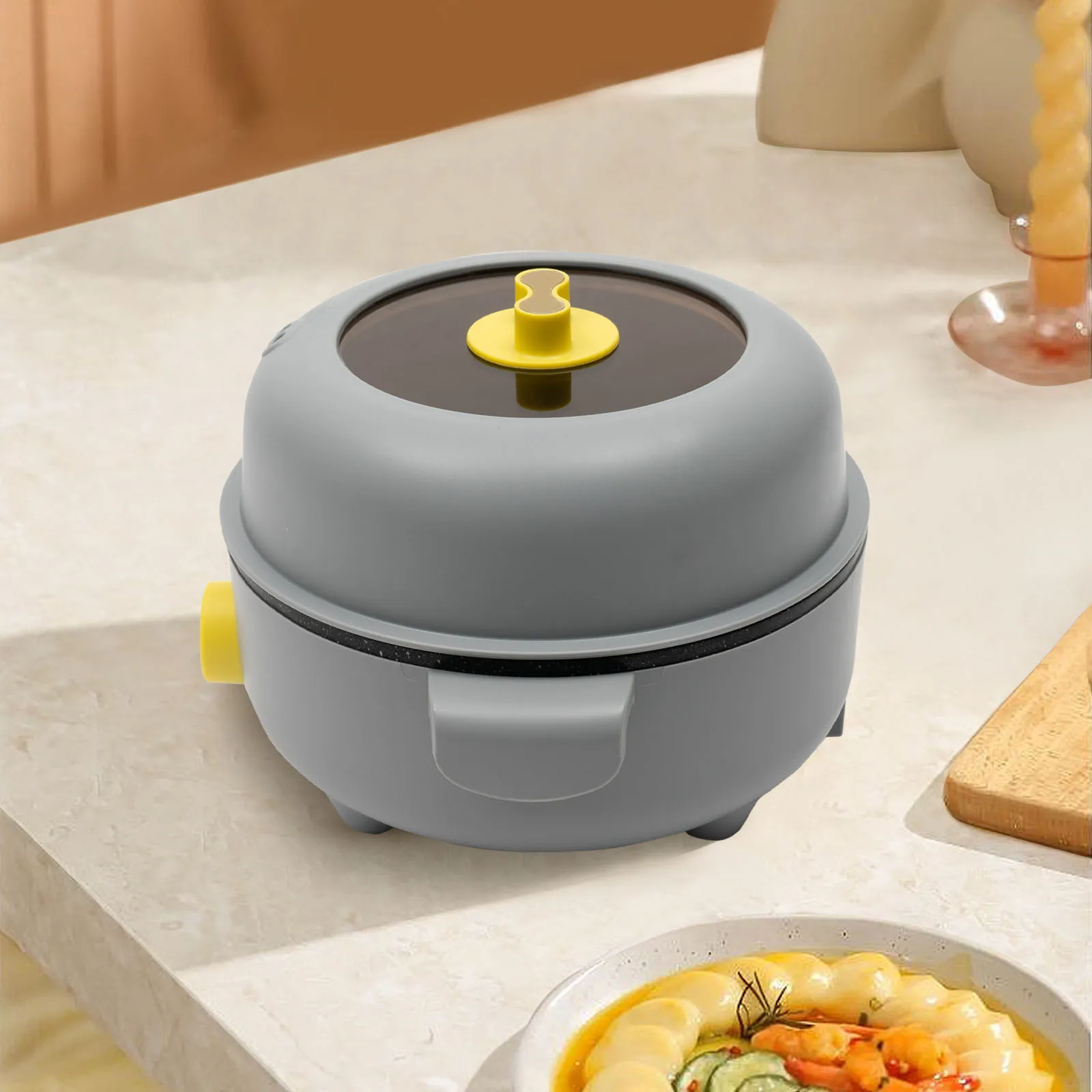 1,5 l elektrische Heißpfanne mit 2 Dämpfern, tragbare Antihaft-Bratpfanne, tragbare Mini-Bratpfanne für Häuser, Studentenwohnheime Image