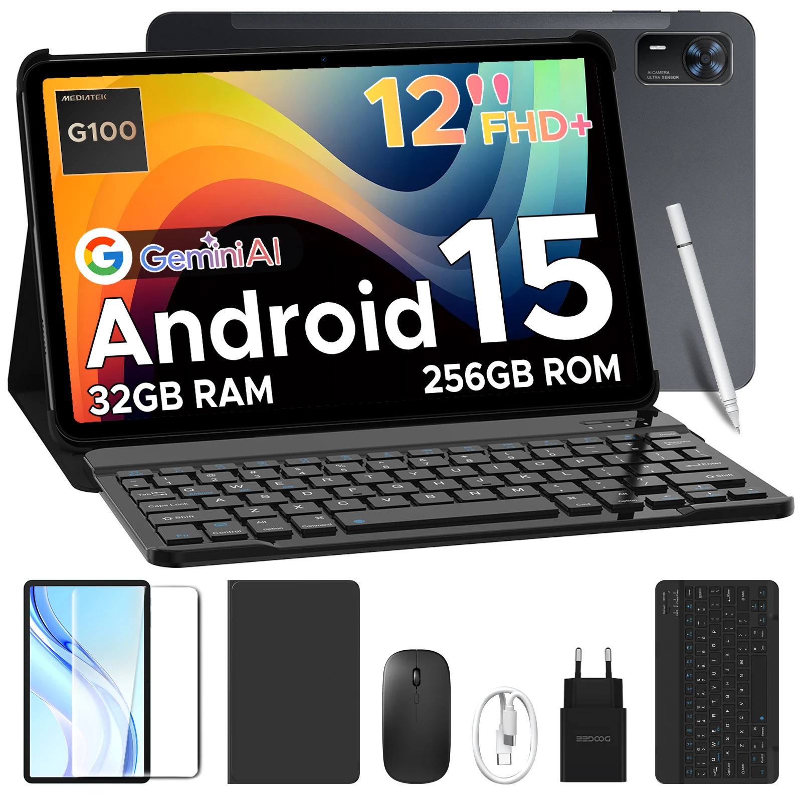 DOOGEE Tab E3+ Tablet 2-in-1 PC Gemini AI 12 Zoll Helio G100 32GB (8+24) 256GB 8800mAh Akku Dual-Lautsprecher Android 15 Smart Pad Image